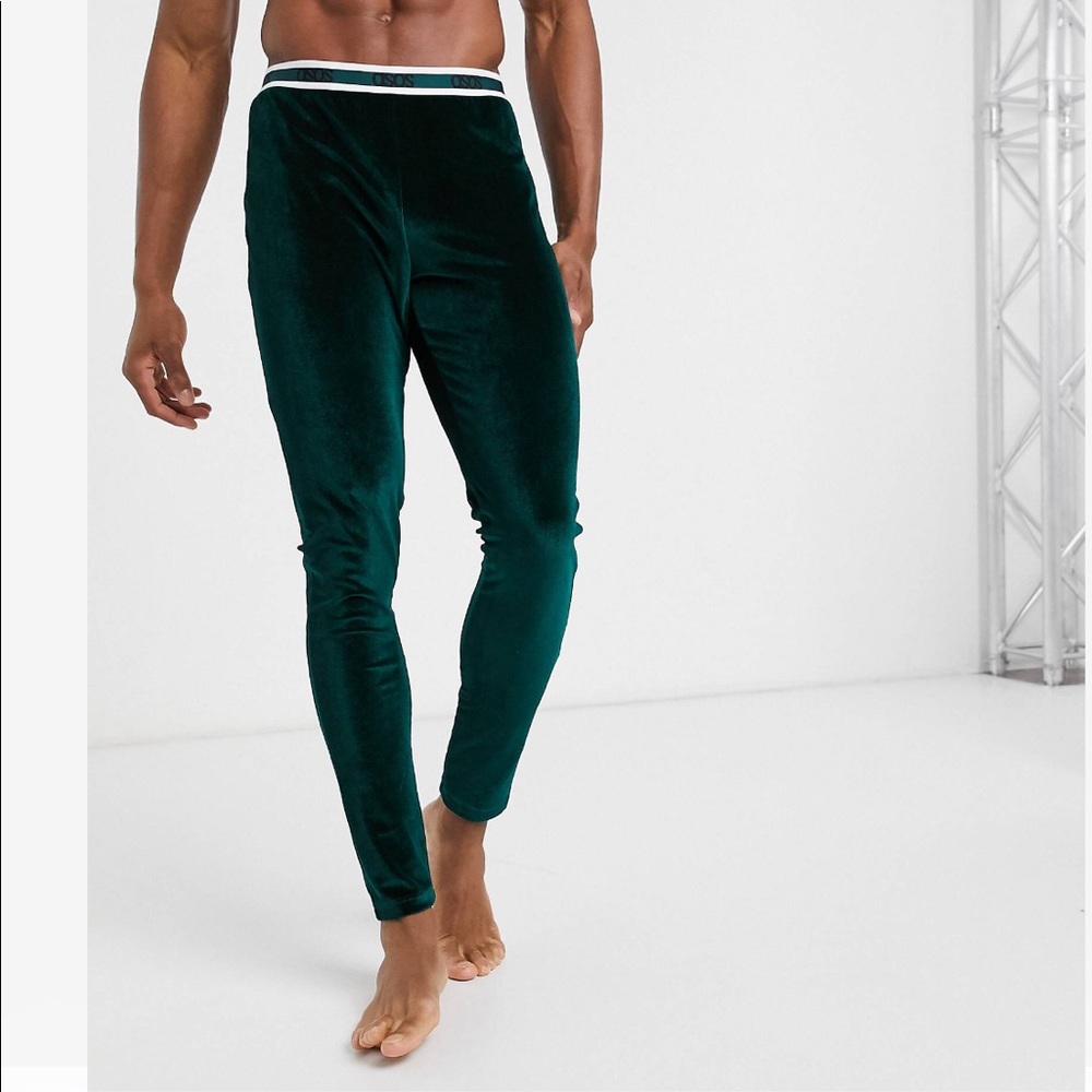 Green velour pajama pant ASOS waistband Men M